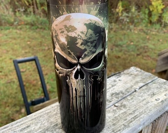 The Punisher,Punisher tumbler,20 oz tumbler,tumbler with lid,marvel tumbler,skull tumbler,stainless steel, glow in the dark,gift for him,