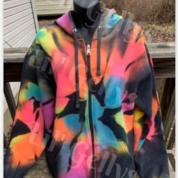 Reverse Tie Dye Zip Up Hoodie: Handmade Cotton-Blend Jacket