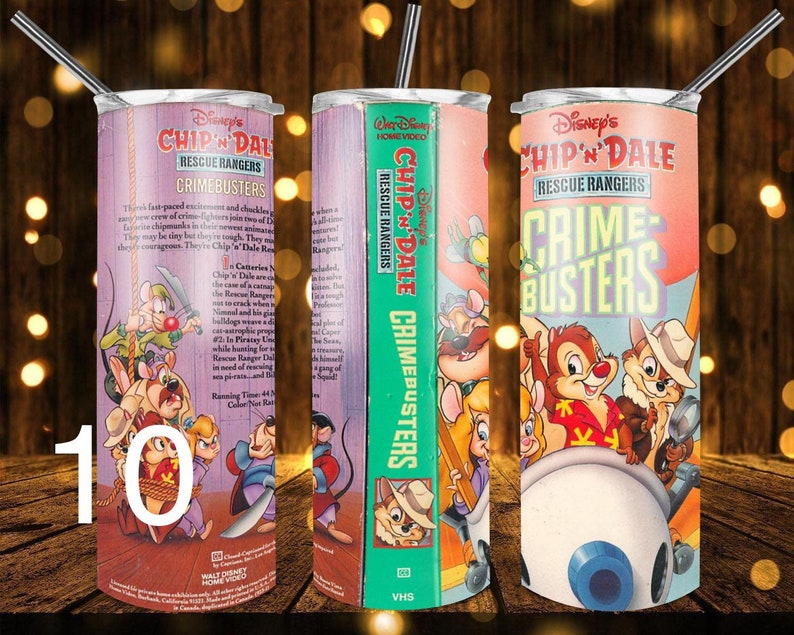 Puede incluir: Tres vasos de acero inoxidable con un dise&ntilde;o rosa, verde y blanco con personajes de Chip 'n Dale Rescue Rangers y el texto "Disney's Chip 'n Dale Rescue Rangers Crimebusters".