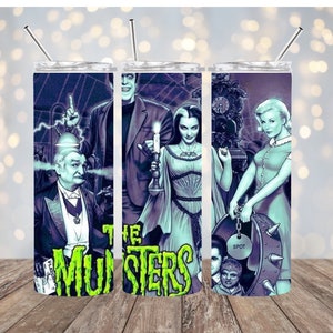 the Munsters tumbler,halloween tumbler,classic monsters,20 oz tumbler,skinny tumbler,vintage tumbler,tumbler with lid,insulated tumbler,
