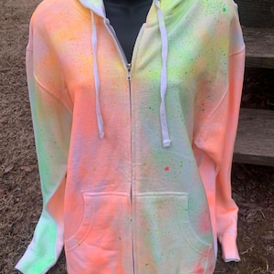 Neon Tie Dye Zip Up Hoodie: 50/50 Cotton Polyester Unisex Jacket