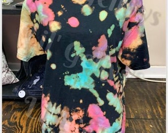 Pastel Rainbow Tie Dye Shirt: Black Cotton Hippie Tee
