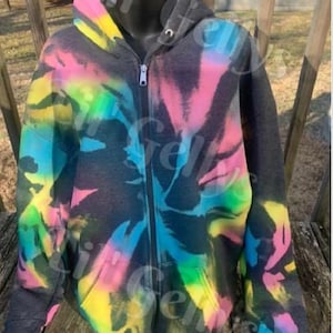 tie dye zip up,tie dye hoodie,tie dye,neon tie dye,neon zip up,tie dye sweatshirt,reverse tie dye,unique gift,tie dye jacket,tie dye shirt,