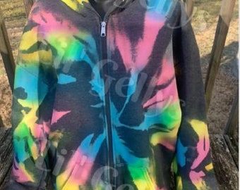 tie dye zip up,tie dye hoodie,tie dye,neon tie dye,neon zip up,tie dye sweatshirt,reverse tie dye,unique gift,tie dye jacket,tie dye shirt,