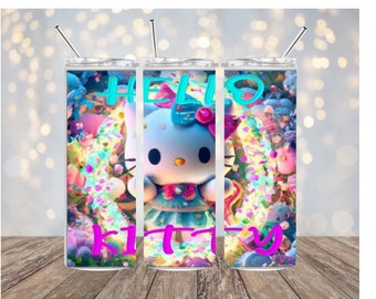 Hello Kitty tumbler,cat tumbler,animal tumbler,20 oz tumbler,skinny tumbler,gift for her,tumbler with lid,stainless steel,insulated tumbler,