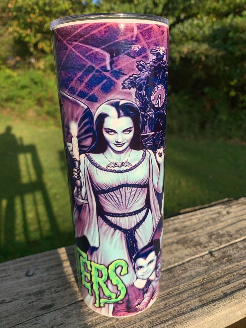 the Munsters tumbler,halloween tumbler,classic monsters,20 oz tumbler,skinny tumbler,vintage tumbler,tumbler with lid,insulated tumbler, image 4