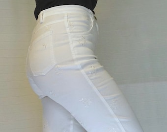 VINTAGE pants, 90s, white pants, elastic pants