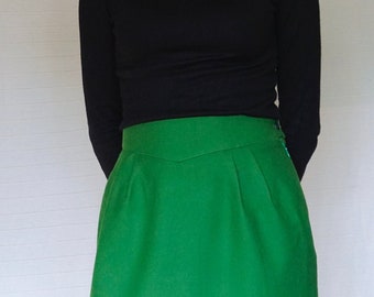 VINTAGE 80s skirt, LASSERRE, green skirt, wool skirt, winter skirt, size XS