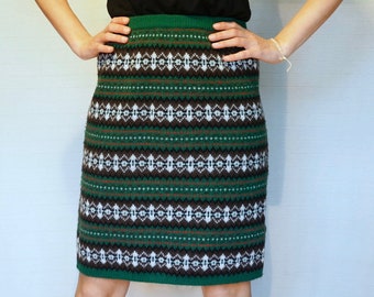 Vintage skirt, 80s, knitted skirt, printed skirt, S size