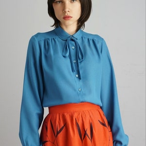 Vintage jaren 90 overhemd, blauw overhemd, maat S