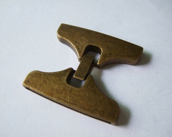 antique bronze flat clasp for flat leather bracelet or multi strand round leather AK145 3 Sets Snap Flat leather clasp 39x2mm hole