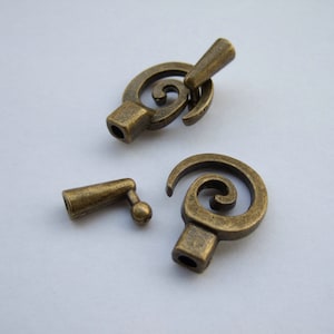 5 Sets Spiral Swirl Toggle Hook Clasps for 3mm leather cord - antique bronze