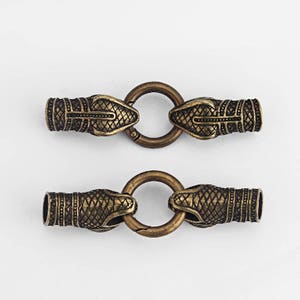 2 Sets Antique Bronze Snake Head Bracelet Findings End Cap With Spring Clasp for 10mm Round Leather