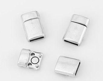 3Sets Smooth 10x2mm Flat clasp 10mm flat leather clasps Antique Silver