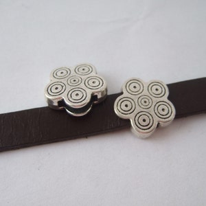 10pcs Antique Silver 10x2mm Circle Slider Spacer Beads for 10mm Flat Leather Bracelets
