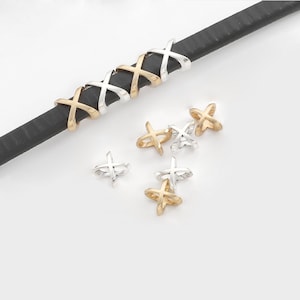 10pcs Antique Silver / KC Gold Plated X Symbol Licorice Sliders For 10x6mm Licorice Leather Cord