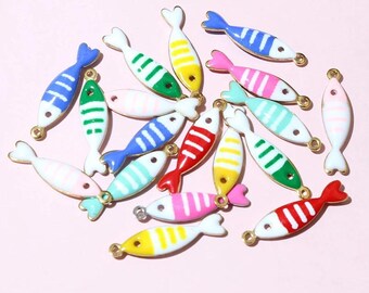 10pcs 18x5mm Stainless Steel Fish Enamel Charms Pendant Stainless Steel DIY Jewelry Making Accessories Findings