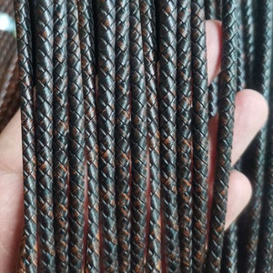 5mm Distressed Brown Round Genuine Bolo Braided Leather Cord for Craft Jewelry Making