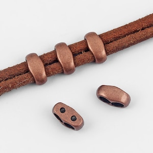 10 Antique Copper 5mm Double Strand Sliders for 5mm round leather cord bracelet findings