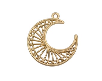 10 Gold Plated Filigree Crescent Moon Charms 30x33mm