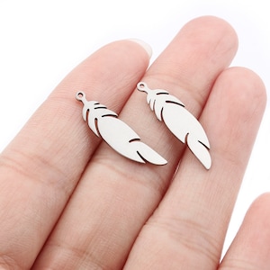 10pcs Stainless Steel Feather Leaf Charm Pendants 6x24mm