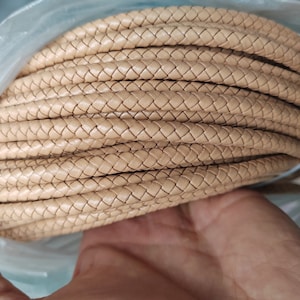 6mm Round Natural Braided Leather Cord Genuine Bolo Leather Cord for Jewelry Craft Making