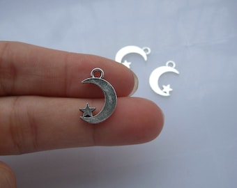 20 antique silver Moon star charms 17x11mm