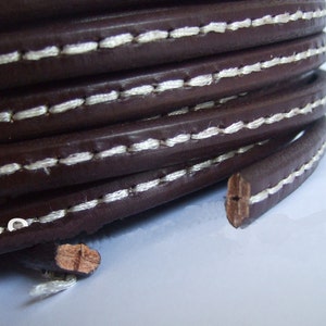Dark Brown Stitched Real Licorice Leather Cord , 10x6mm leather for Licorice bracelet