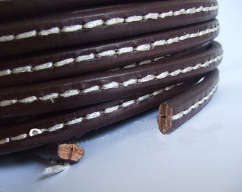 Dark Brown Stitched Real Licorice Leather Cord , 10x6mm leather for Licorice bracelet