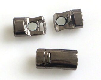 3 Sets Gunmetal Black Clasp Oval Hole 10x6mm Licorice Leather Clasp