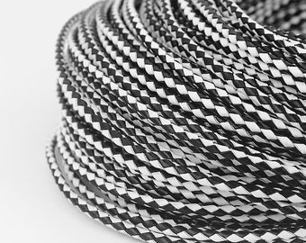 3mm Black White Round Braided Bolo Leather Cord - Varoius length in one piece