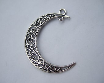 10 Moon charms, antique silver moon Pendants/charms 39x33mm