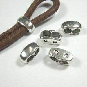 10 Antique Silver 5mm Double Strand Sliders for 5mm round leather cord bracelet findings