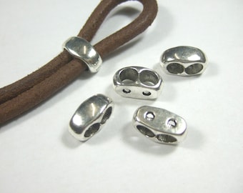 10 Antique Silver 5mm Double Strand Sliders for 5mm round leather cord bracelet findings