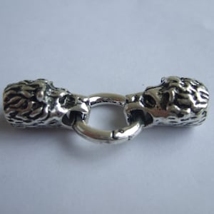 2 Sets Antique Silver Wolf Heaf Bracelet Findings End Cap With Spring Clasp for 8mm Round Leather