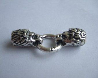 2 Sets Antique Silver Wolf Heaf Bracelet Findings End Cap With Spring Clasp for 8mm Round Leather