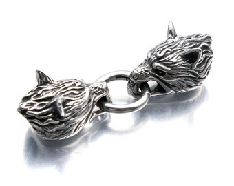 Stainless Steel Viking Wolf Head Spring Clasp Bracelet Connector Fit 8mm Leather Rope Cord End Clasps Men Bracelets Findings
