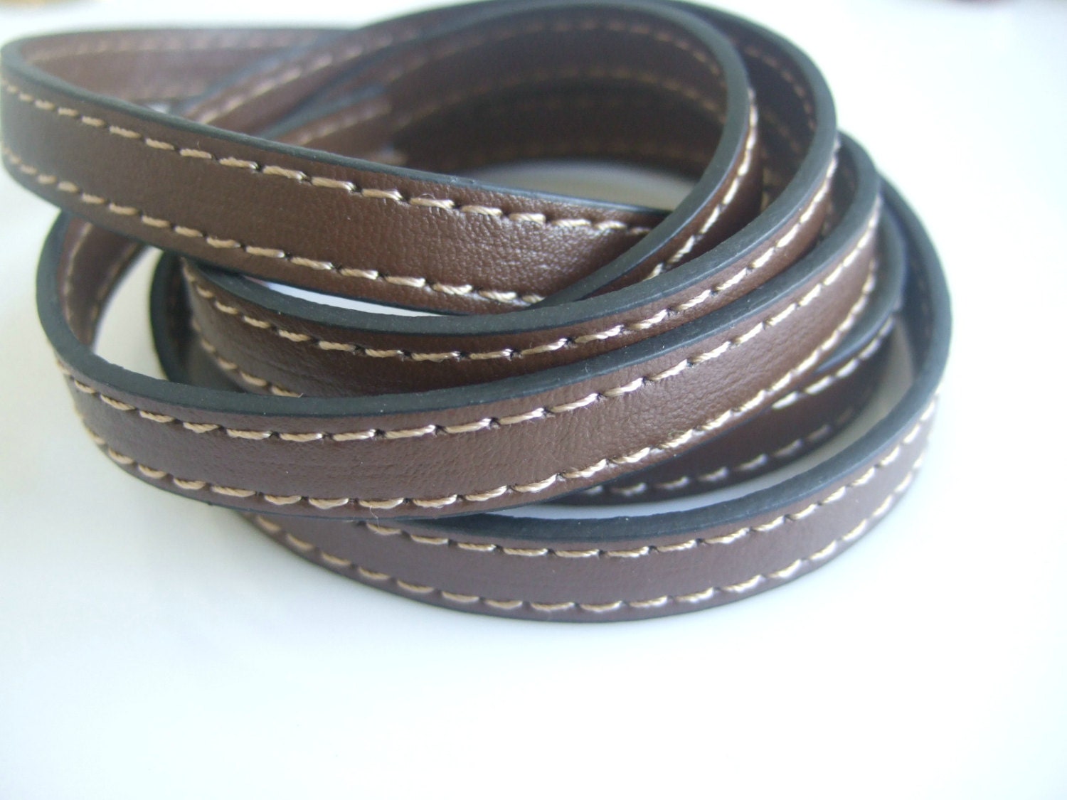 10x2mm Brown Flat Leather Cord 10mm Stitched Leather Cord 1 Etsy Canada