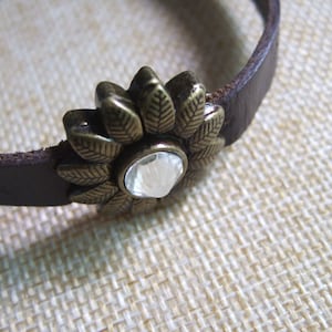3 Sets Antique Bronze Rhinestone Sunflower Clasp 10x2mm Fit 5mm 10mm Flat Leather Cord