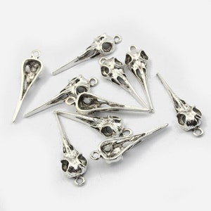 10 Antique Silver Raven Bird Skull Charms Pendants 36x11mm Jewellery Gothic