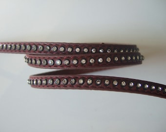 1 Yard 7x2mm Wine Red Flat Rhinestone leather cord