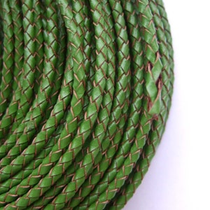 Cordón de cuero trenzado tipo bolo de cuero genuino/real verde de 3 mm, cordón de encaje tipo tanga de 1 metro