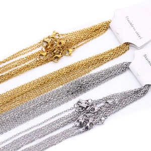 10pcs/lot 1.5mm Width Stainless Steel Gold Flat Cable Chain Necklace for Bulk Wholesale 45cm+5cm Extend Extension Tail Chain