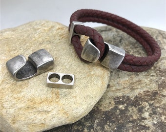 Antique Stainless Steel Hook Half Cuff Bracelet Fermoir pour 2 brins de 5mm Cord End Clasps Hommes Bracelets Découvertes