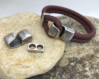 Antique Stainless Steel Hook Half Cuff Bracelet Clasp for 2 Strands of 5mm Cord End Clasps Men Bracelets Findings