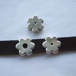 10 pcs Flower Sliders for 10mm flat cord , 10x2mm metal flat leather findings