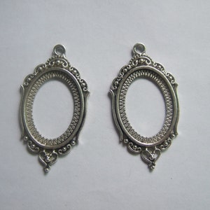 10pcs Antique Silver Oval Hollow Blank Tray Pendant Base Setting for 30x40mm Cabochon Cameo