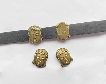 10pcs Antique Bronze Thai Buddha Head Sliders Spacer Beads for 10mm Flat Leather Findings