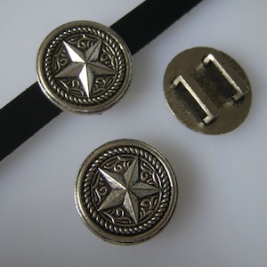 5pcs Antique Silver pentagram sliders  for 5mm 10mm Flat Leather , or Multiple Round Leather Cords
