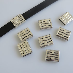10 Antique Silver 10mm Flat Leather Sliders Hammered Stripe 10x2mm Leather Findings for 5mm - 10mm Flat Leather